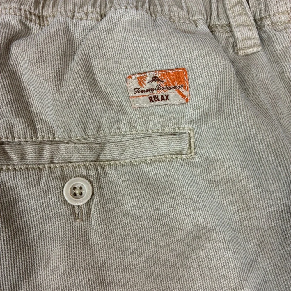 Tommy Bahama Mens Size Large 32x28 Tan White Striped Tencel Cotton Relaxed Pants